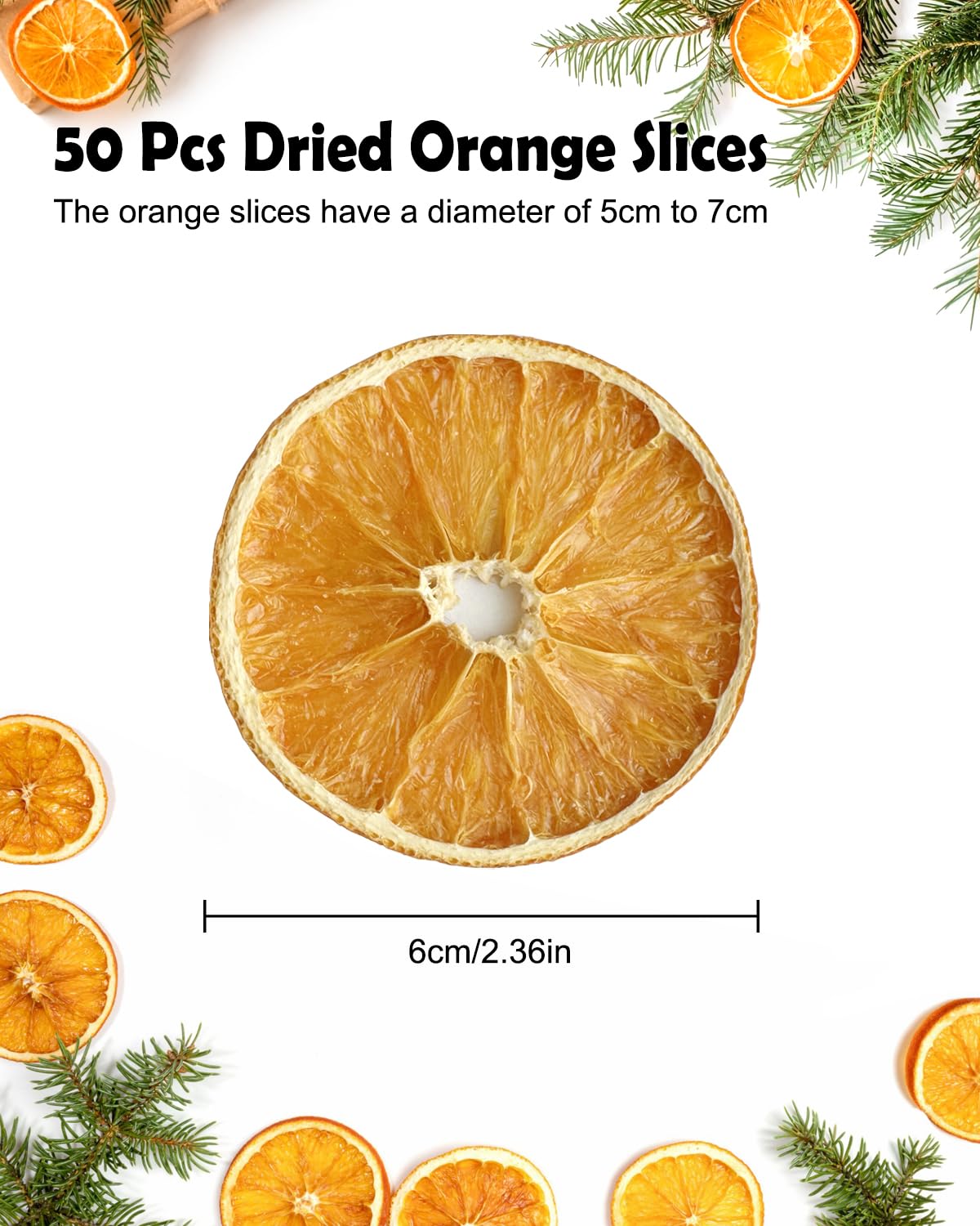 50Pcs Dried Orange Slices for Crafts, 4-5cm Natural Dehydrated Orange Slice Ornaments for Potpourri Simmering, Wreath Making Supplies Christmas Bowl Filler Decoration