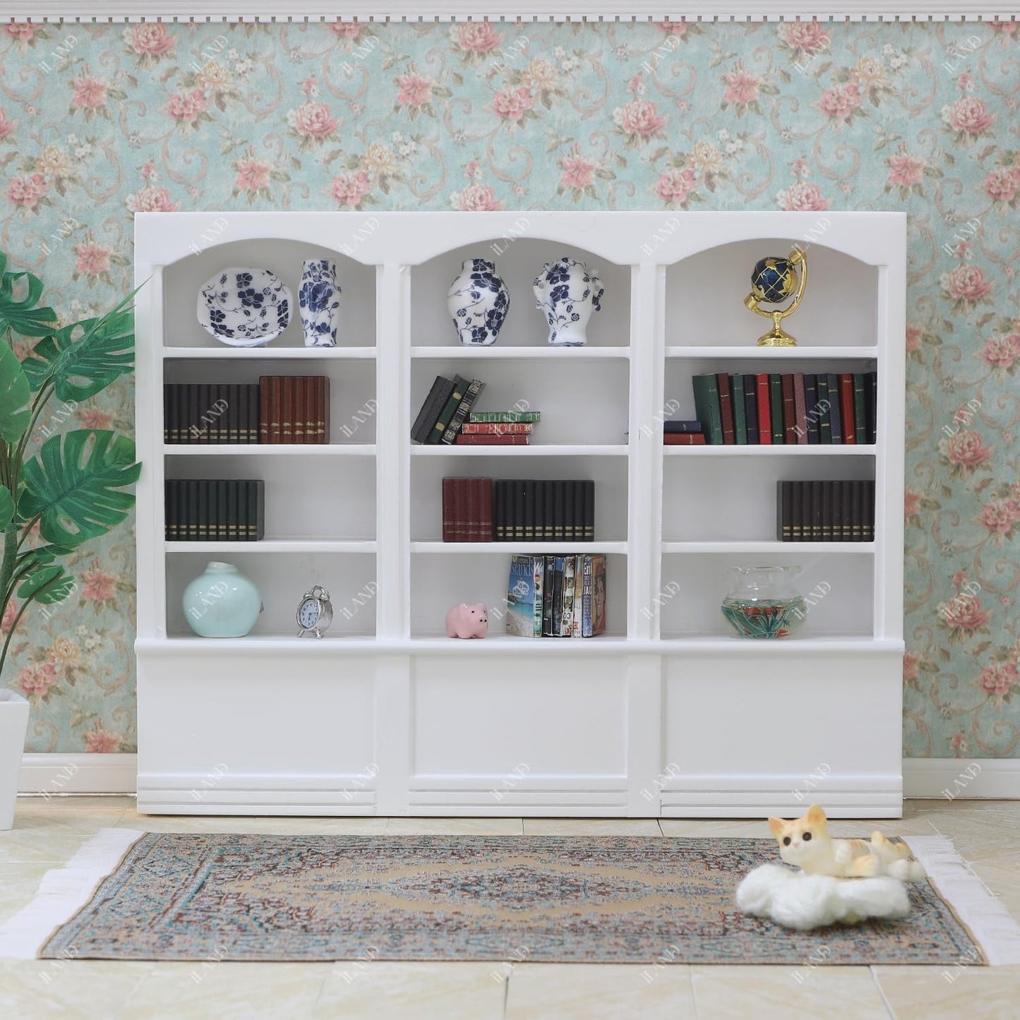 iLAND Dollhouse Bookshelf 1/12 Scale Dollhouse Furniture Mini Wooden Bookshelf for Miniature Books Mini Bookcase 1/12 Scale Accessories Mini Library Doll House Living Room Books Shelf Miniature Gifts