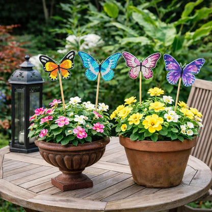 BEAUTYMEHNDI STORE 8 Pack Diamond Art Butterfly Plant Stakes – DIY Mini Diamond Painting Kit for Adults, Garden Decor, Partial Drill Jewel Art, Small Craft for Indoor & Outdoor Plants Adult