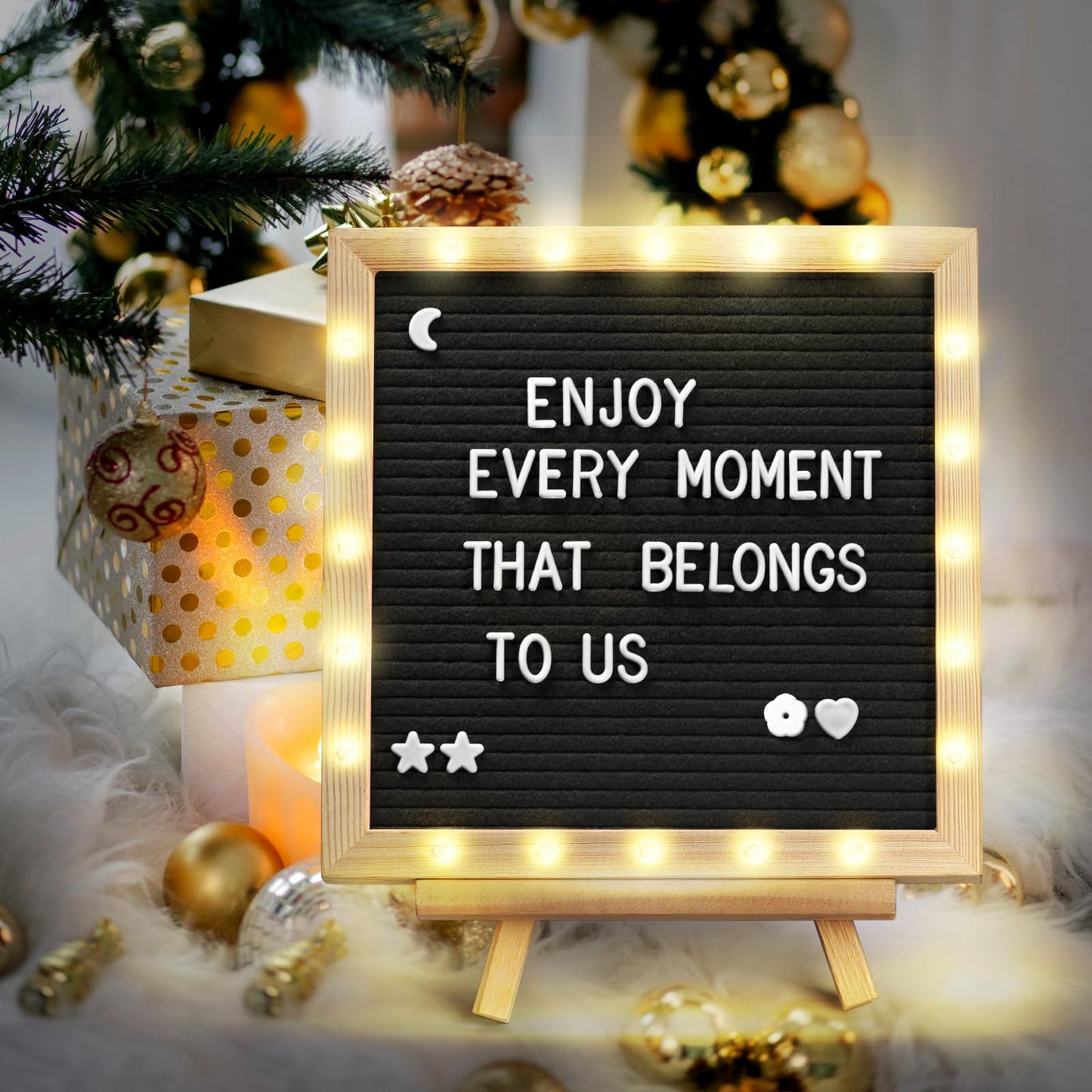 Black Felt Letter Board with Lights (10*10), 340 Letters Built-in LED Lights -Message Board Adjustable Stand, for Menus, Pregnancy Announcement, Baby Announcement Signs, Weddings, and Party Planning
