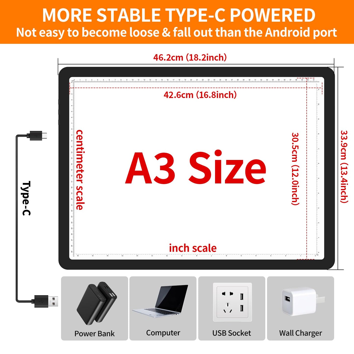 Elice Magnetic A3 Light Board with Bag for Diamond Painting, Tracing LED Light Box with Side Buttons, Super Bright Diamond Art Light Pad, Light Table for Drawing, Sketching, Weeding Vinyl - Black