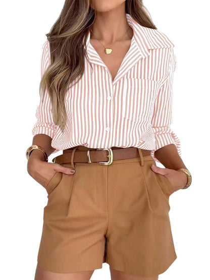 siliteelon Striped Button Down Shirts for Women Dress Shirts Long Sleeve Casual Collared Office Work Shirt with Pocket