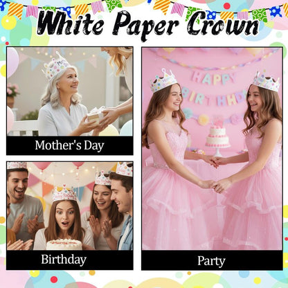 Yuanan 50 Pcs White Paper Crowns Bulk, DIY Blank Birthday Party Crown Classic Style Paper Birthday Crowns for Classroom Party Hats Decorations Baby Shower Supplies (24 x 4.7 in)