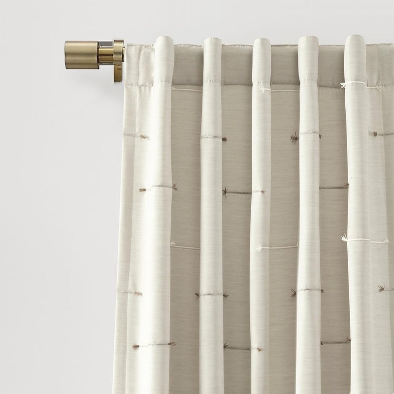 Lush Decor Boho Stripe Clip Jacquard Window Curtain Panels Pair 42" W x 84" L Neutral & Brown - Beige Curtains for Living Room - Modern Bedroom Curtains