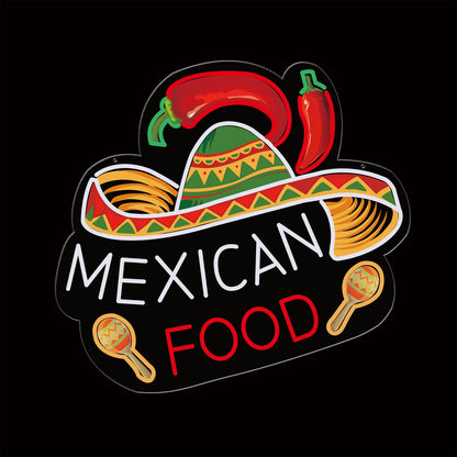 Mexican Food Neon Sign, USB Powered LED Lights, 14"x12", Restaurant Window Wall Decor, Clear Acrylic Backboard, Easy to Install, for Taqueria, Burrito Bar, Taco Stand, Latin Grill, and Food Truck