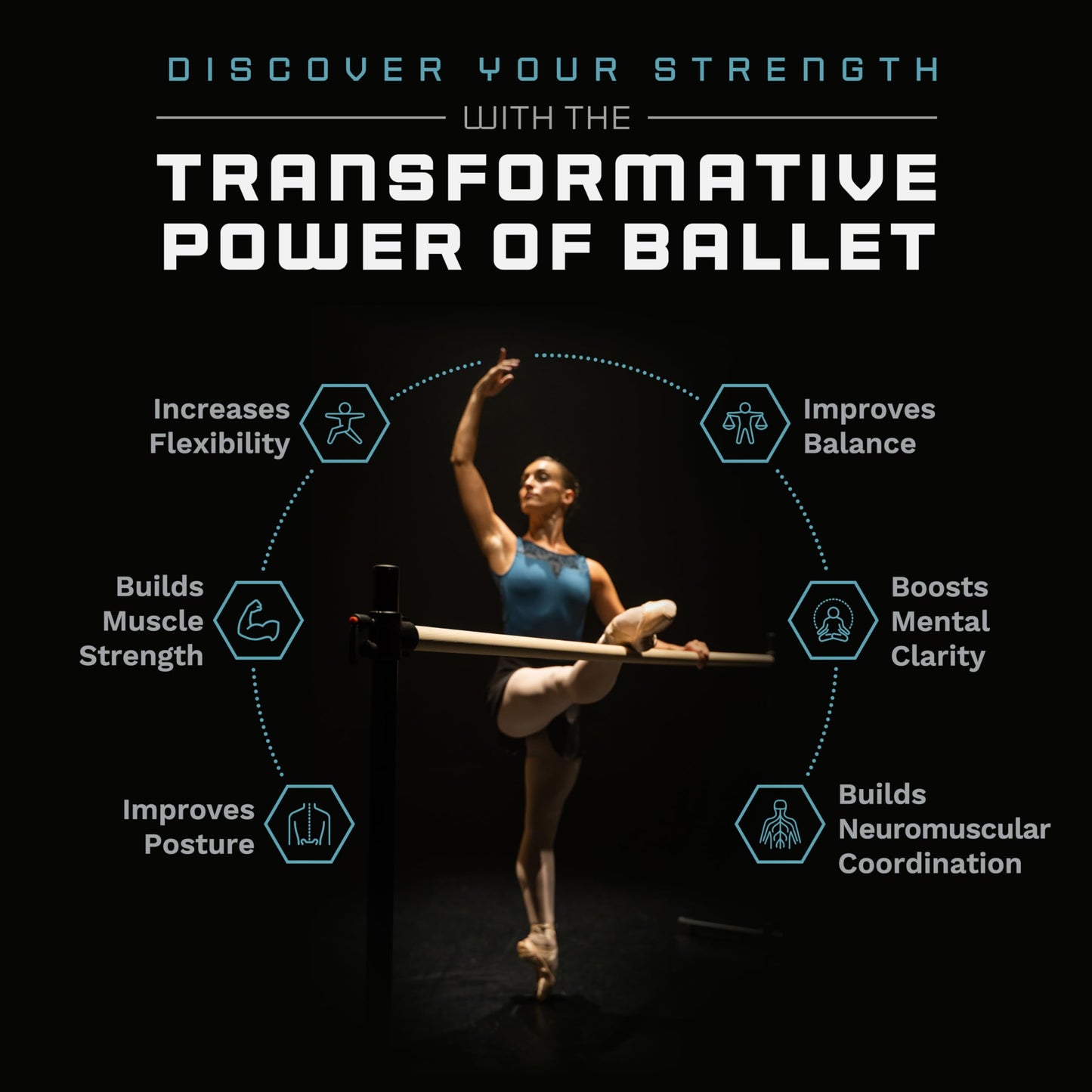 VITA Barre Portable Freestanding Double Ballet Barre, Professional, 5 Ft Bars, Black, Wood | Adjustable Height, Made in USA, Home or Gym Exercise Equipment for Kids & Adults | Dance, Fitness, Pilates