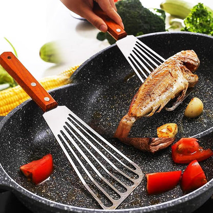 Metal Spatulas Set, Stainless Steel Fish Turner for Cooking, BBQ Grill Griddle Spatula with Wood Handle