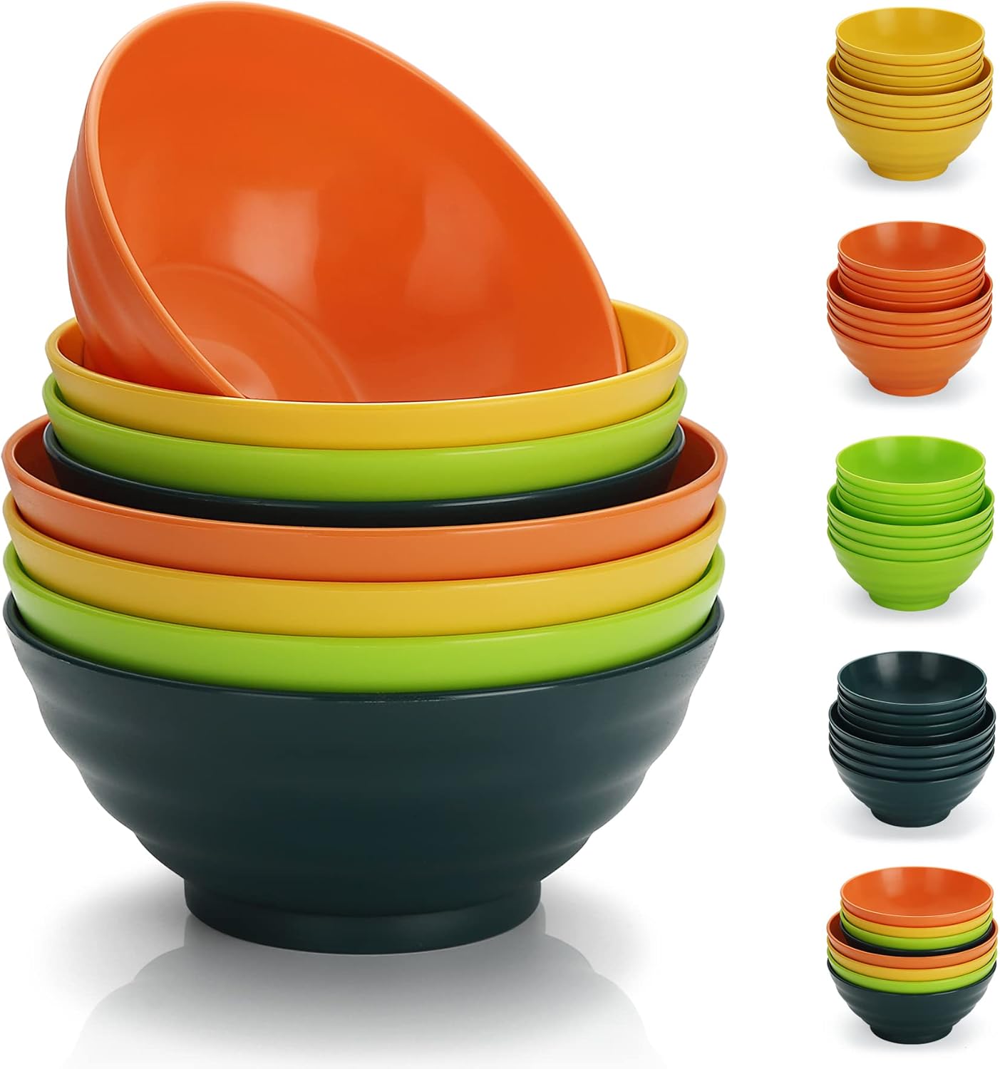 Plastic Bowls Set of 8 Pieces, 2 Sizes 17/34oz Unbreakable Reusable Lightweight Bowls for All Purpose