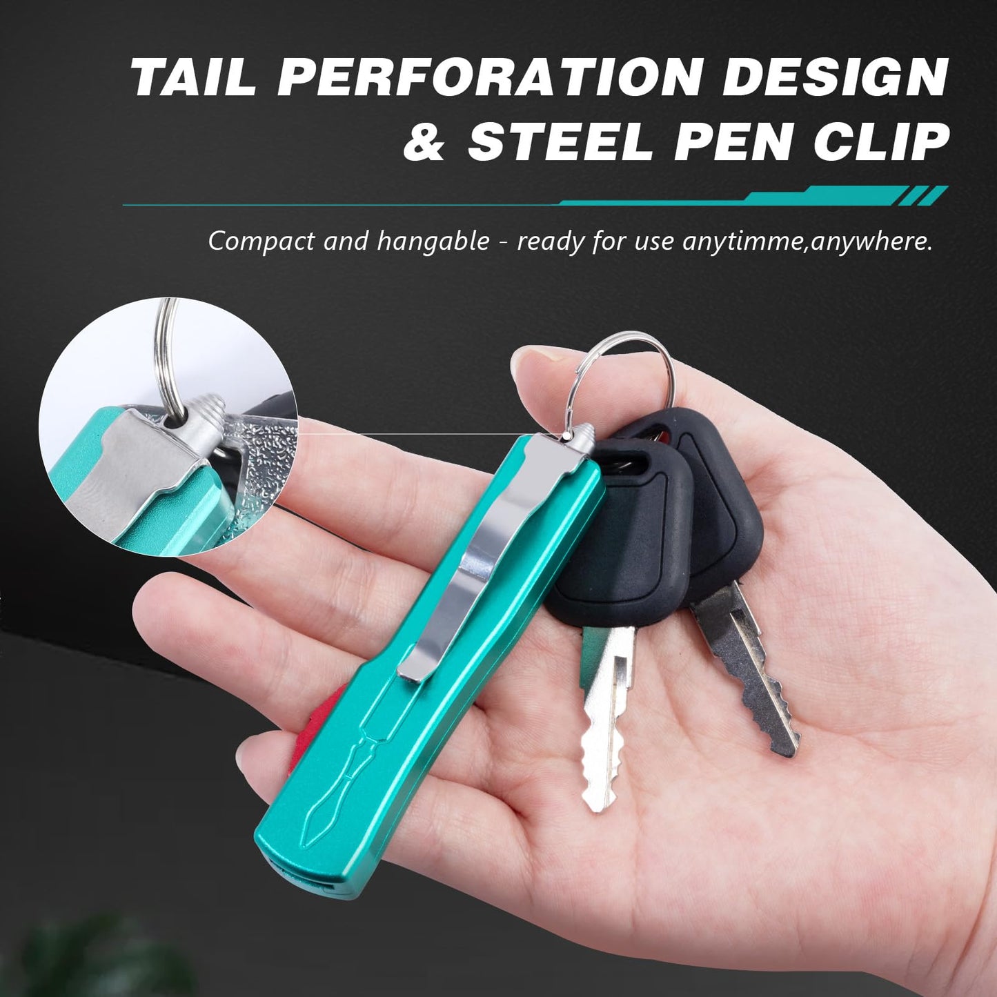 Automatic Utility Knife All Metal EDC Push Button Box Cutter with Quick-Change Retractable Blade, Includes 10pcs #23 Stainless Steel Blades & Clip,Knifes for Precision Work Green