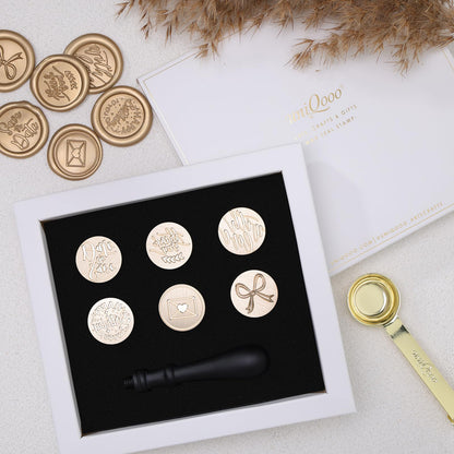 UNIQOOO 6 Pcs Wax Seal Stamp Set, Blessing Sealing Stamper Kit, Wooden Handle with Brass Head for Party Invitations, Envelops, Greeting Cards (Phrases Series)