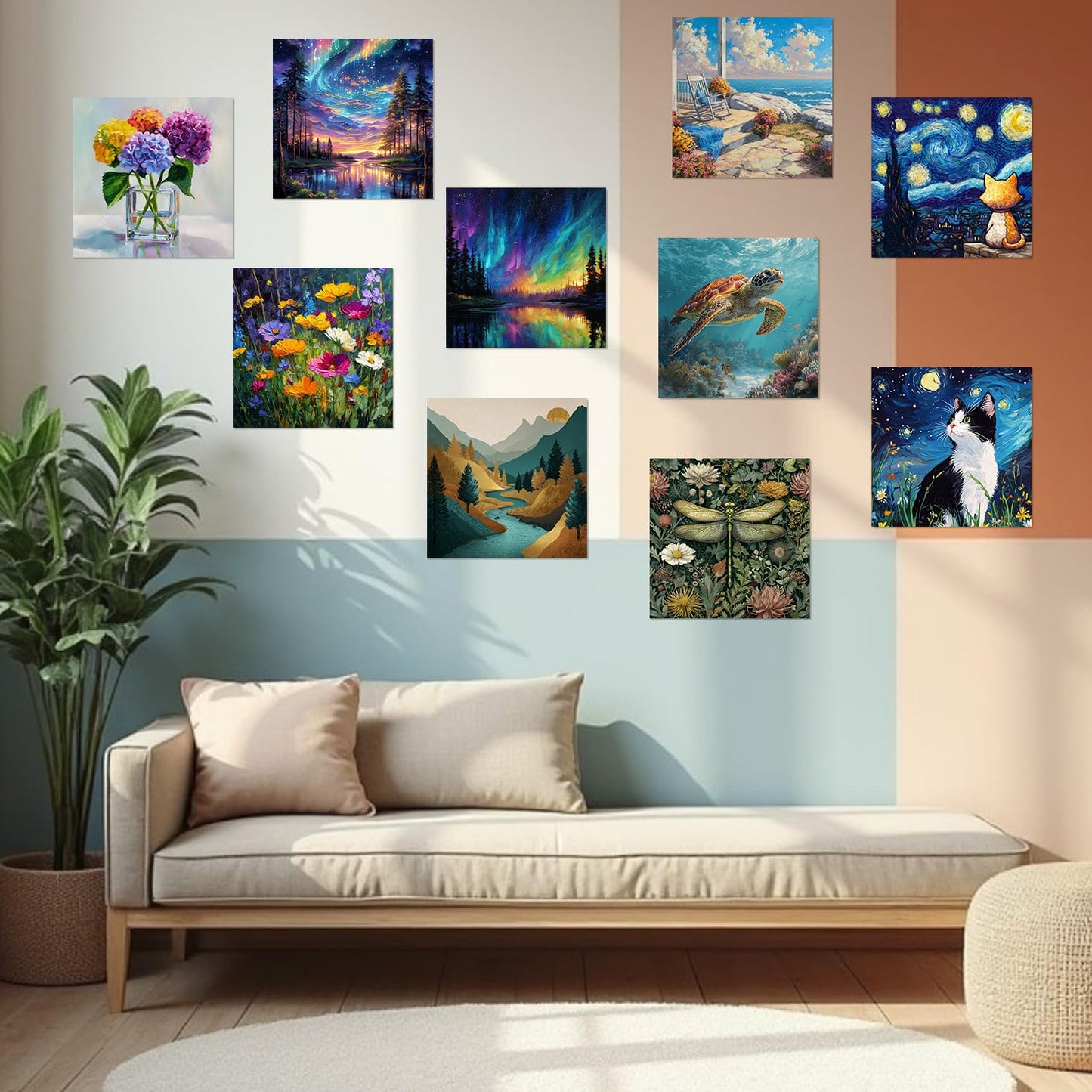 Framed Paint by Numbers Kit for Adults Beginner & Kids Ages 8-12 Cat Adult Paint by Number Kits on Canvas with Easel Starry Night Painting by Numbers for Adults with Frame DIY Painting Kits 8x8 Inch