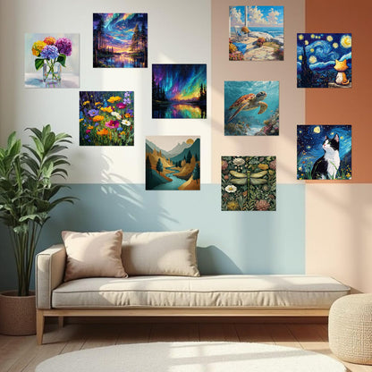 Framed Paint by Numbers Kit for Adults Beginner & Kids Ages 8-12 Cat Adult Paint by Number Kits on Canvas with Easel Starry Night Painting by Numbers for Adults with Frame DIY Painting Kits 8x8 Inch