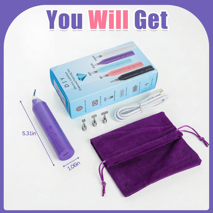Jzzuau Electric Diamond Painting Pen with LED Light, Cordless Diamond Art Pens Accessories 4-Heads No Wax Rechargeable Automatic E-Painter Tools for Adults DIY Kit Beginners (Purple)