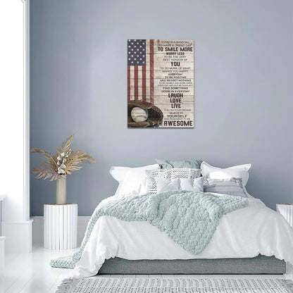 Inspirational Baseball Wall Art - Sport Theme Canvas Prints with American Flag, Motivational Quotes for Home Decor