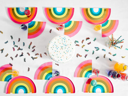 Talking Tables RAIN Happy Birthday Rainbow Shaped Plates, Pack of 12, 9" Width, Gold Foil and Mixed Colors