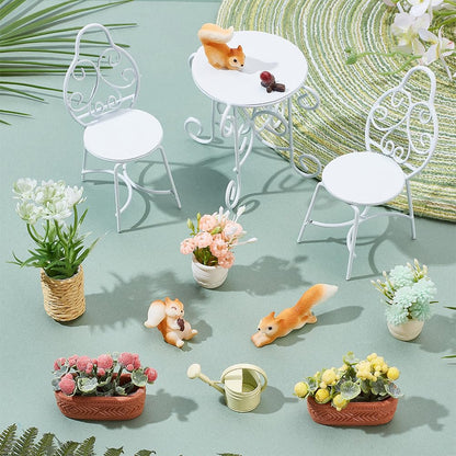 FREEBLOSS 13Pcs Dollhouse Furniture Set Miniature Patio Set with Mini Table Chairs Garden Plants Mini Squirrels Decor Doll House Furniture and Accessories Set