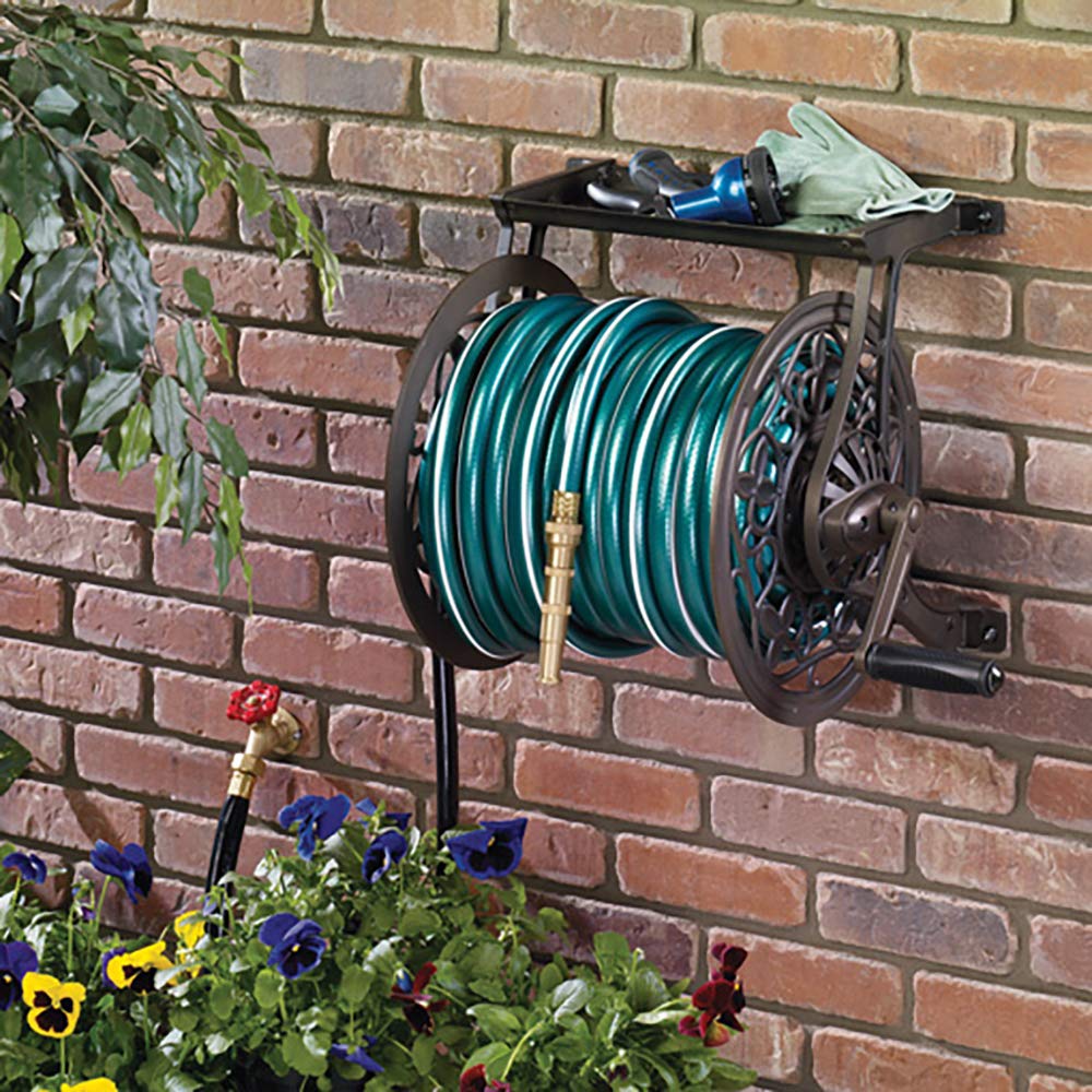 AMES 2398110 NeverLeak Decorative Wall Mount Hose Reel, Brown