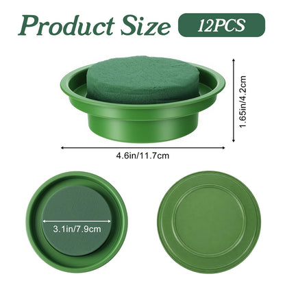 12 Pack Floral Foam Rounds in Bowls - 4.6 Inch Round Wet Flower Arrangement Kit for Fresh & Artificial Flowers, Wedding, Party, Table Centerpiece Decor (Green)