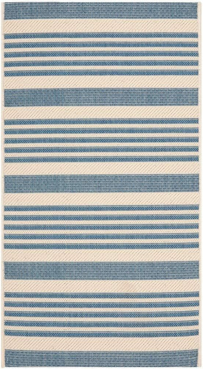 SAFAVIEH Courtyard Collection 2' x 3'7" Beige/Blue CY6062 Stripe Waterproof Indoor/Outdoor Easy Cleaning Mat