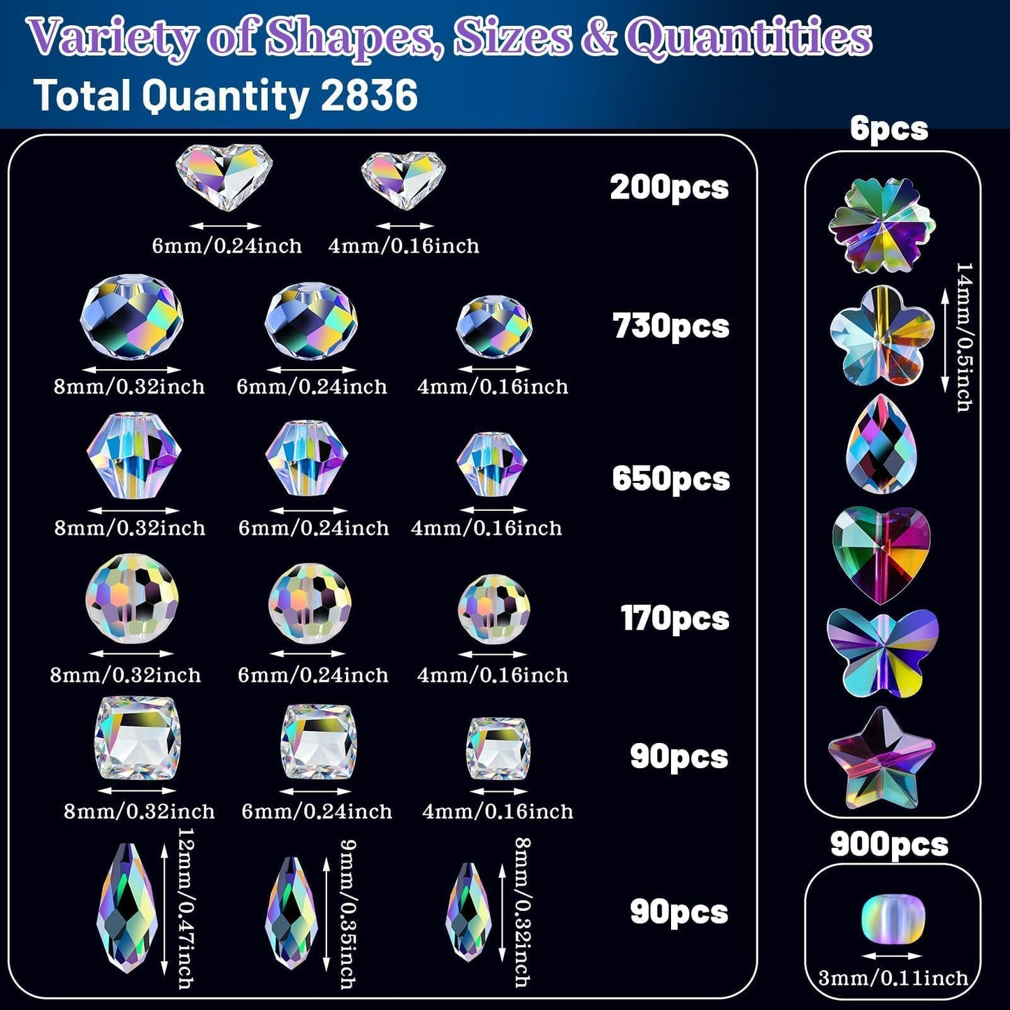 2836 Pcs Glass Beads for Jewelry Making – High Shine, Faceted Cut Design Crystal Beads, Crystal Beads with Loose Beads, DIY Bracelet Necklace Earring Craft Kit with Organizer Box, AB Color