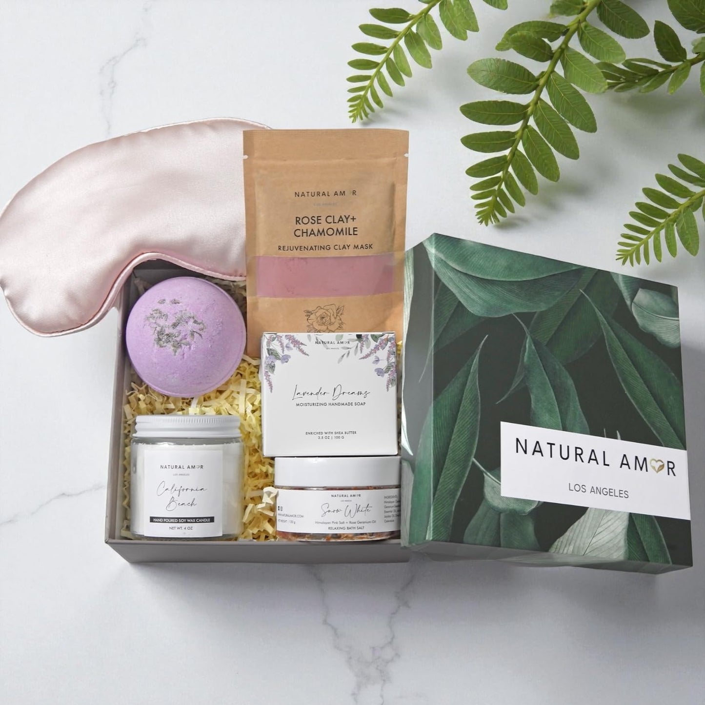 Natural Amor Spa Gift Set for Women – 6-Piece Self Care Gift Box with Handmade Soap, Bath Bomb, Candle & Skincare, Ready-to-Gift Relaxation Set