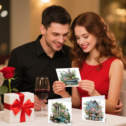 JZHYOAN 6pcs Diamond Art Blessing Greeting Card Set Happy Birthday Diamond Painting Greeting Cards with Envelope DIY House Folding Greeting Card for Birthday Friends Holiday Gift