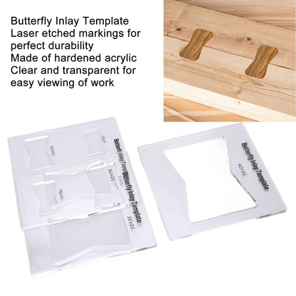 3Pcs Different Butterfly Inlay Template Kit,Dimension Reference Figure 2, Acrylic Bowtie Router Jig Templates for Woodworking, Furniture Repair & Reinforcement with Transparent Scale Markers
