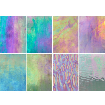 HAOSUM 8 Pack Iridescent Rainbow Stained Glass Sheets,4 x 6 inch Mosaic Glass,Art Glass Opaque for DIY Kits, Mosaics Projects (Iridescence)