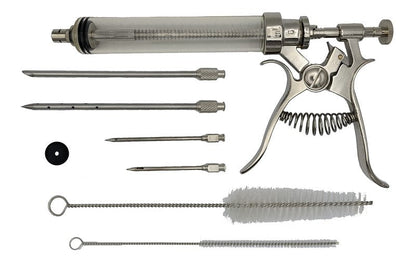 BBQ Smoker Grill Professional Meat Injector Syringe Kit for Smoking with Case, Heat Resistant Non Slip Gloves and Silicone Mop Brush for Turkey Marinade Injection