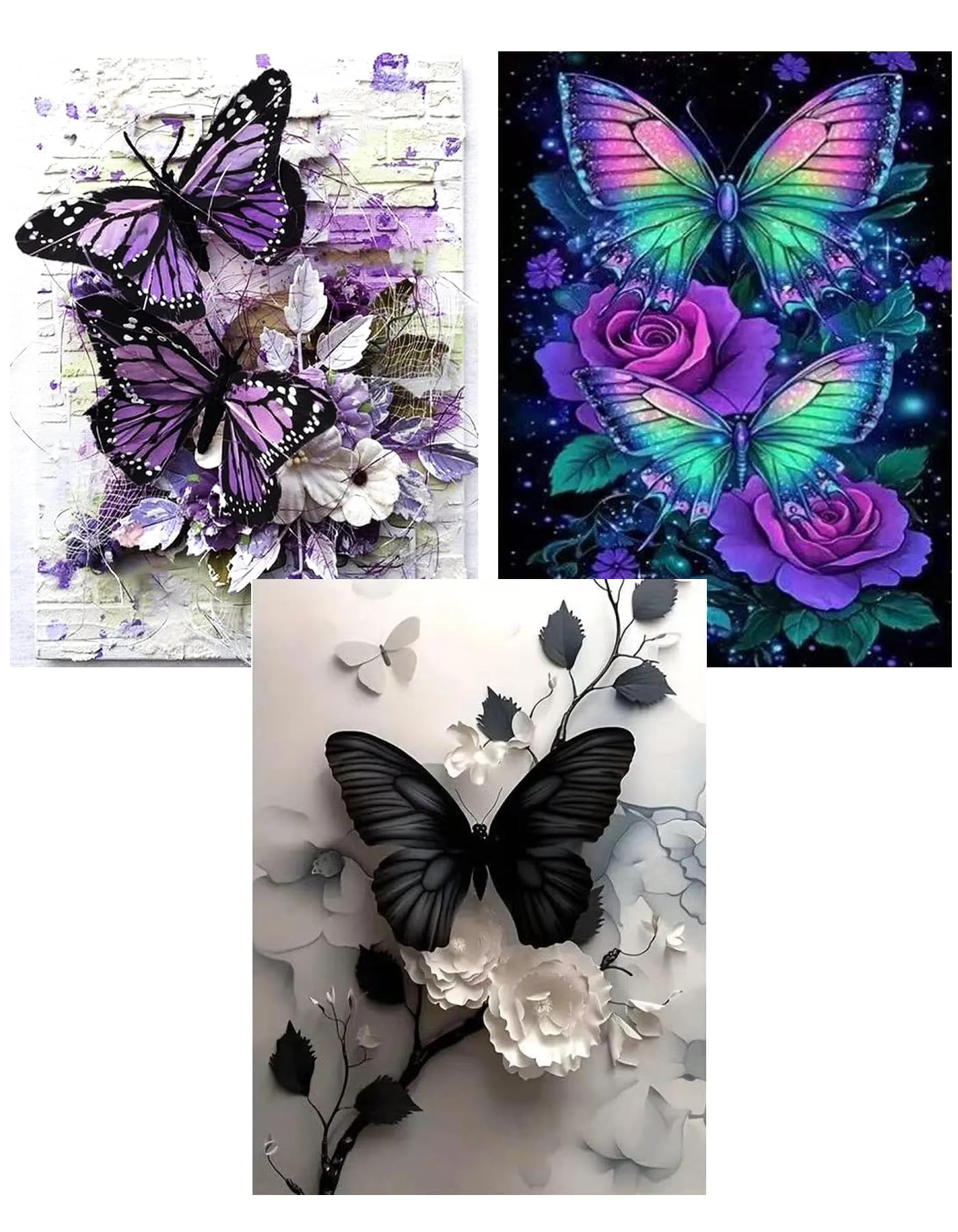 Xylogist 3 Packs Butterfly Diamond Art Kits for Adults, Butterflys Diamond Painting for Beginners, 5D DIY Full Drill Diamonds Gem Craft Art Home Wall Decor 12x16 Inch