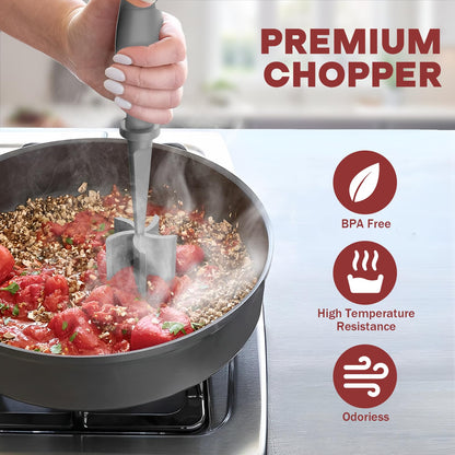 Meat Chopper, Hamburger Grinder, Premium Heat Resistant Smasher for Ground Beef, Burger Grinder Nylon Potato Mix Tool, Meat & Poultry Tenderizers-Black