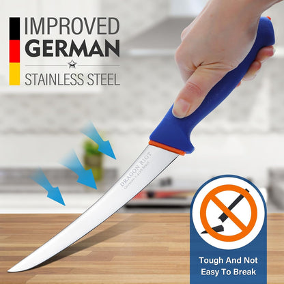 DRAGON RIOT 6 Inch Flexible Curved Blade Boning Knife, Stainless Fish Fillet Turkey Carving Knife