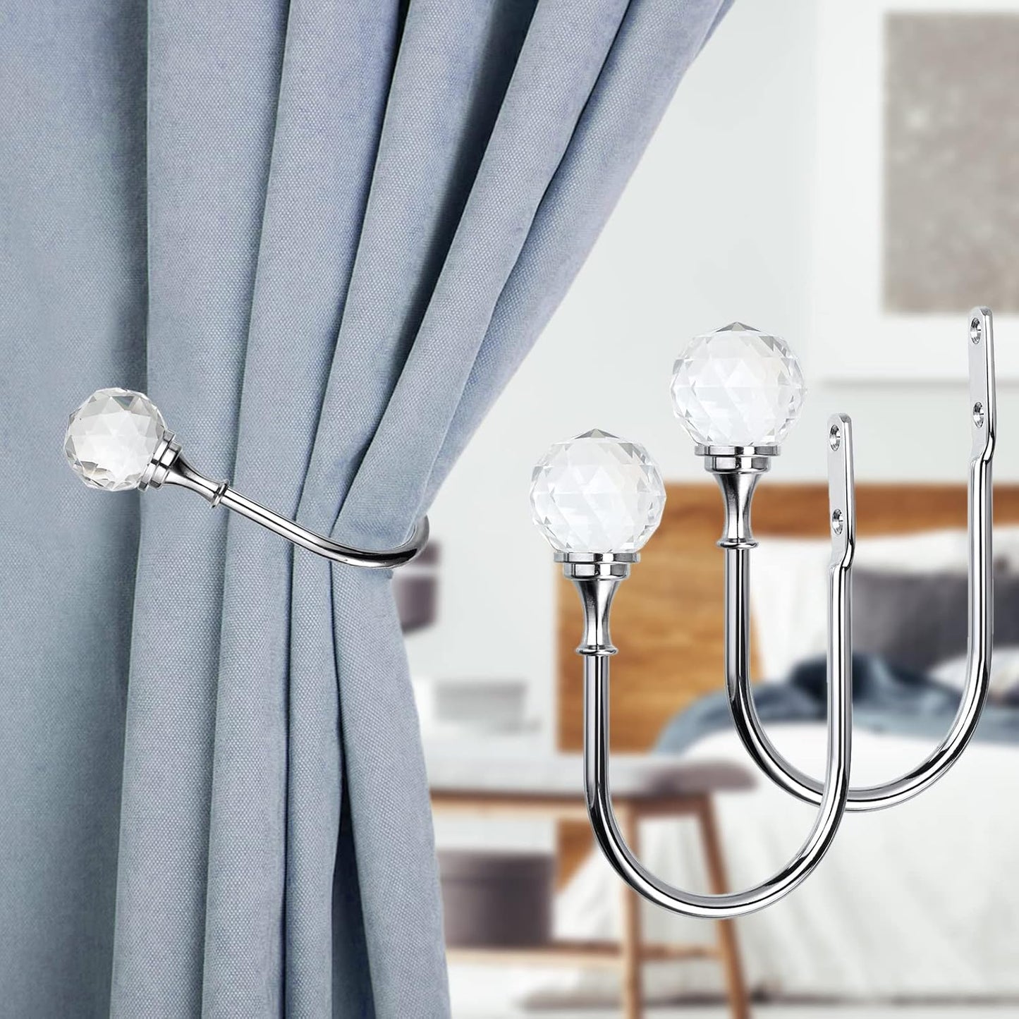 Sumnacon 2 Pcs Heavy Duty Metal Curtain Holdbacks with Clear Crystal Ball, Decorative Drapery Tiebacks for Home Decor