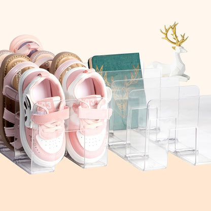 2PACK Closet 4 Clear Acrylic Kids Shoe Rack for Organizers and Storage, Small Clear Shoe Rack Sections Toddler Baby