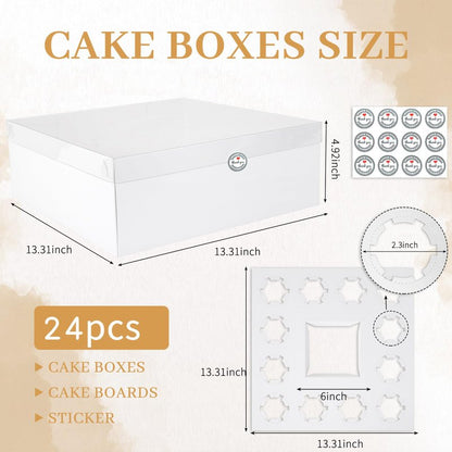 CHENZEM 5 Packs Bento Cake and Cupcake Box Fit 12 muffin Cupcakes and 1 Mini Cake Box with Clear Window and Stickers for Wedding Birthday Valentine'Day Party Baking Supplies (White, 1+12(5Pack))