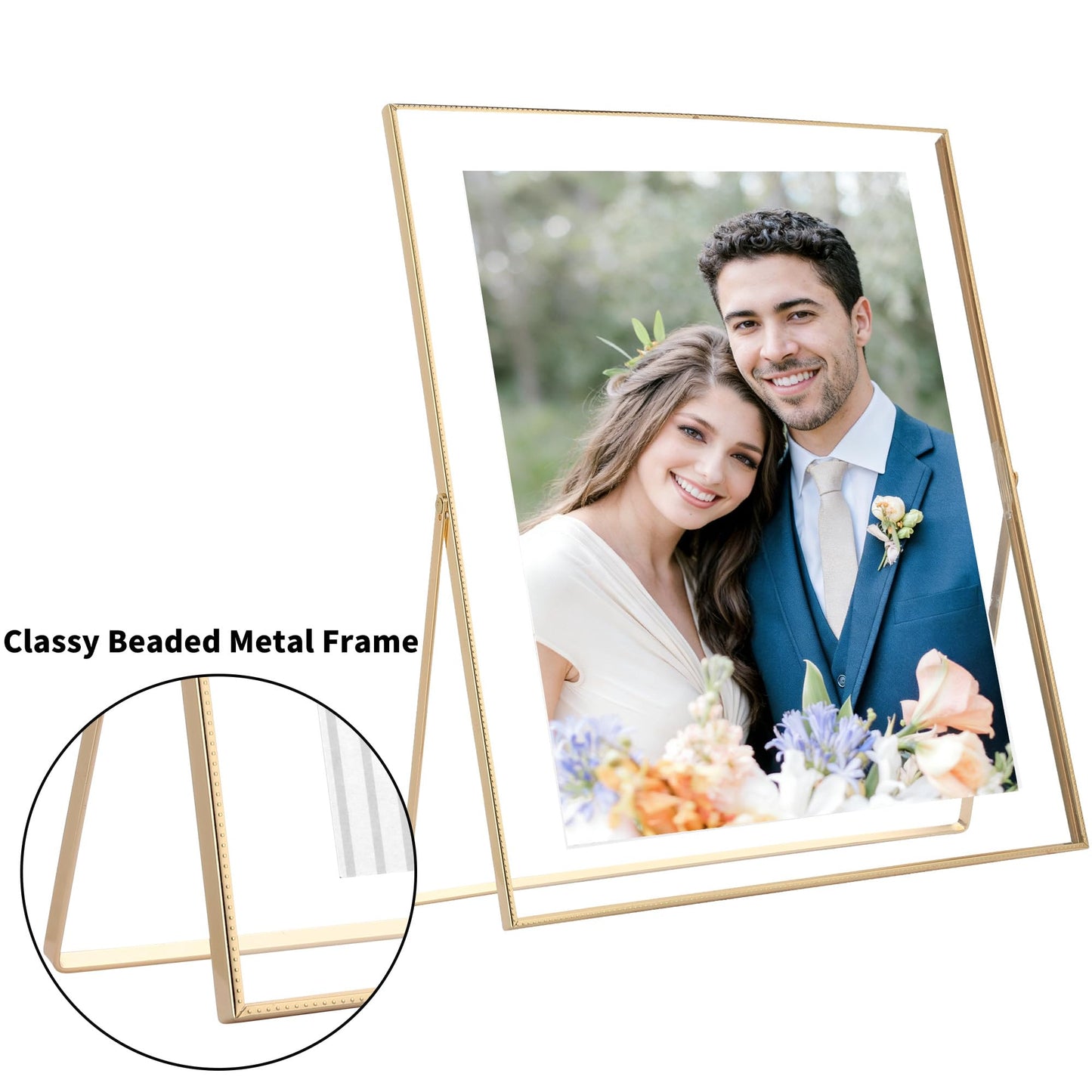 Classura Gold 5x5'' Square Floating Frame Set of 2,For Photo Sizes (3x3''& 4x4''),Beautiful Metal Beaded Edge Frames Adjustable Tabletop/Shelf Photo Frame,Classy Gift Choice for Wedding,Chrismas