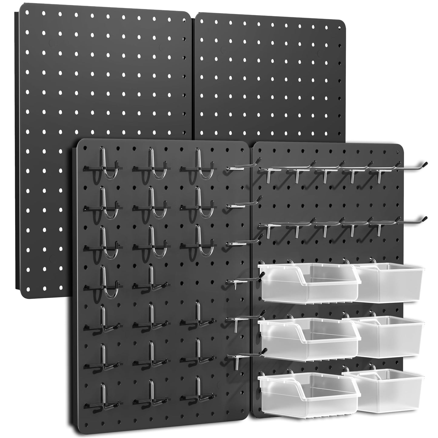 PHX Grove Peg Board for Tools, 4 Pack Metal Pegboard Wall Organizer with Hooks, 14.76"×10.82" Black Pegboard Panels for Walls Home, Garage Tool Storage, Kitchen, Office Organization, Craft Room