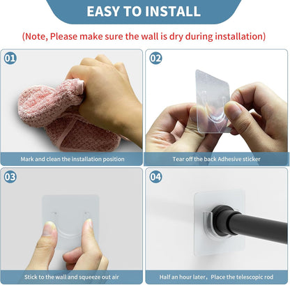 Adhesive Shower Rod Holders, Tension Rod Invisible Holders, No Drilling, Waterproof, Max Load 22 lbs, 4 Pieces
