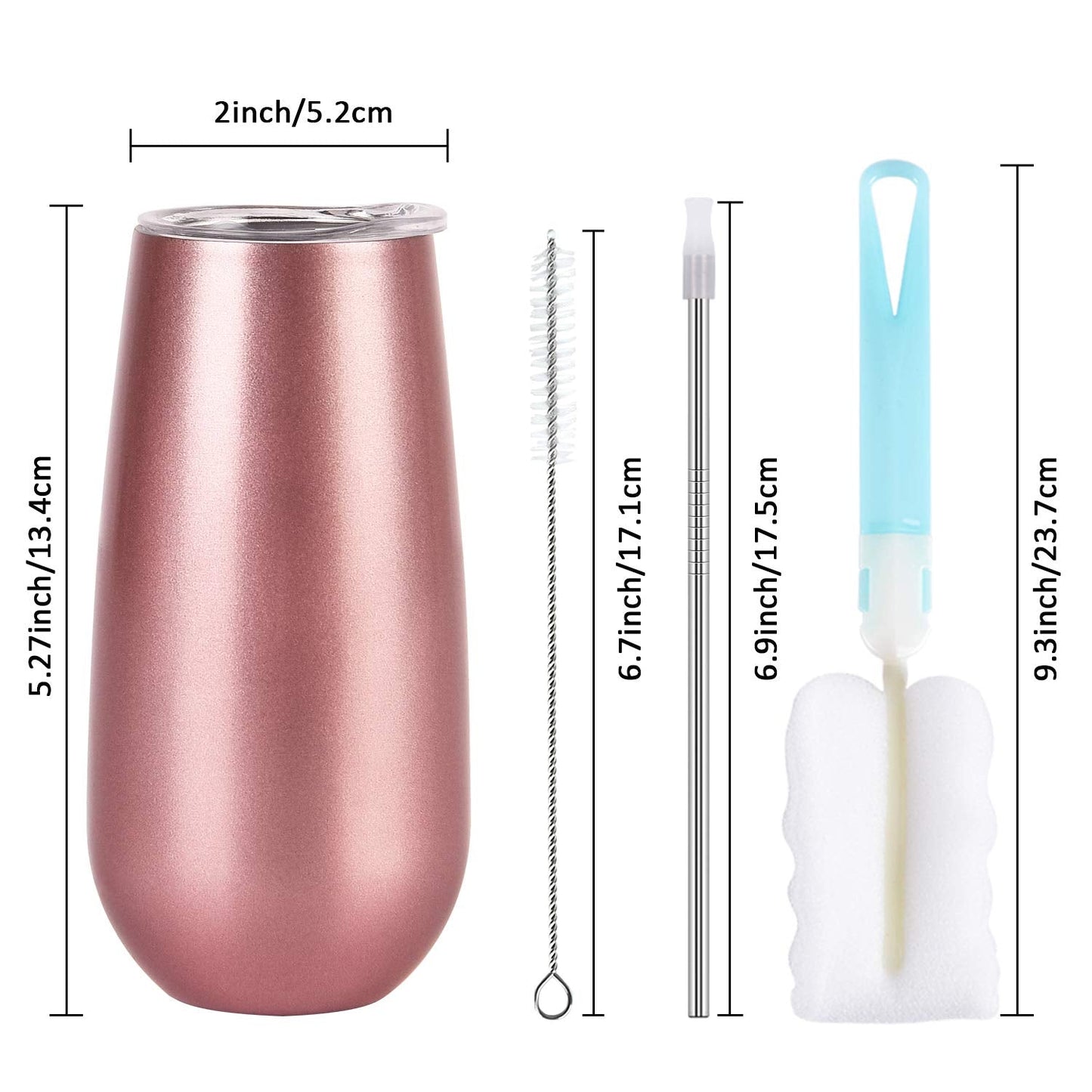 Lifecapido 6 Pack Stemless Double Insulated Champagne Flute Tumbler with Lid, 6 Oz Unbreakable Reusable Cocktail Champagne Toasting Glasses, Good Gift for Friends Family Christmas Birthday, Rose Gold