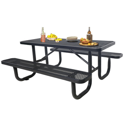 4FT Metal Picnic Tables for Outdoors, Commercial Rectangular Picnic Table and Bench Set for Outside, Patio, Garden, Backyard, Porch, Surface Mount, Black