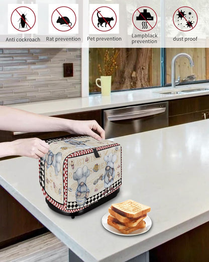 Kitchen Chef Gnomes Toaster Cover 2 Slice, Small Appliance Covers, Retro Red White Plaid Polyester Dust Protection