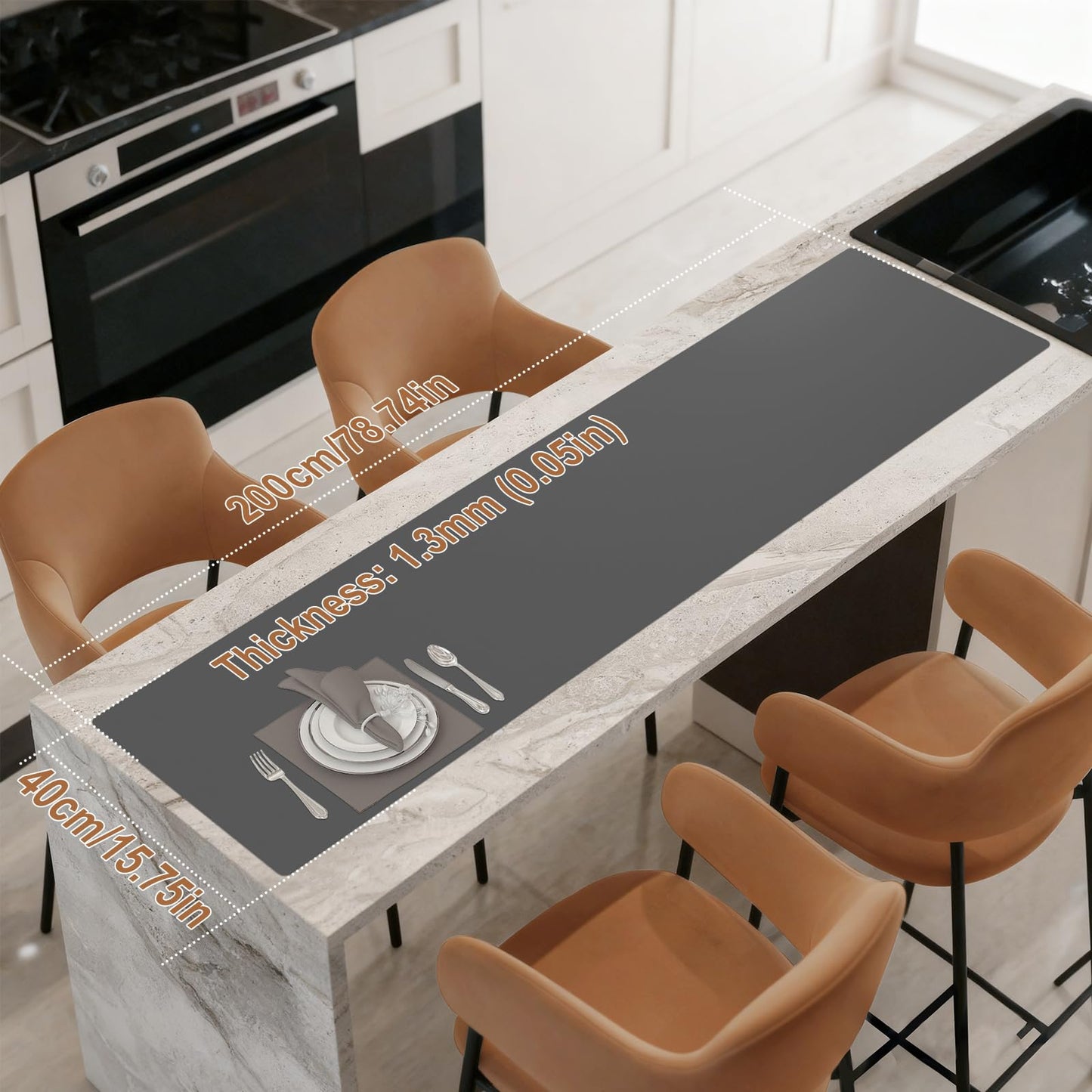 Gartful 78.7" x 15.7" 1.3mm Thick Large Silicone Mat, Heat Resistant Pad for Kitchen Counter, Countertop Protector for Kitchen Island, Table Cover, Workbench Desk, Gray
