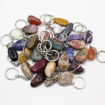 QSLLER 15pcs Irregular Keychain Natural Rose Quartz Opal Agate Stone Pendant MakingDIYJewelry Handbag Purse Household Charm Gift Ornament