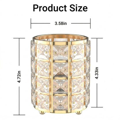 LUGUNU Makeup Brush Holder with Golden Crystal Bling – Elegant Vanity Organizer for Brushes, Pens & Pencils, Ideal for Bathroom or Office Countertop(2Pack)