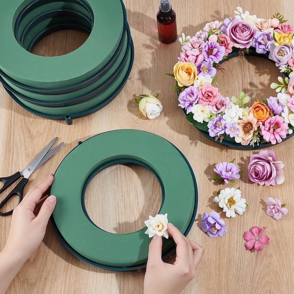 INTERWARM 5Pcs Flower Foam Rings, 9.84Inch Foam Mud Block Ring Artificial Floral Arrangement Mud Ring Wet Florist Wedding Car Decor for Valentine's Day Wedding Birthdays Home Table Centerpiece