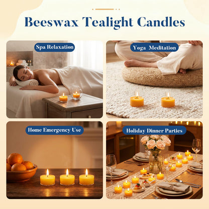 Crenovo 36 Pack Beeswax Tea Lights, 6-Hour Long Burning Tealight Candles, Ideal for Dinners Meditation Home Decor Tea Candles