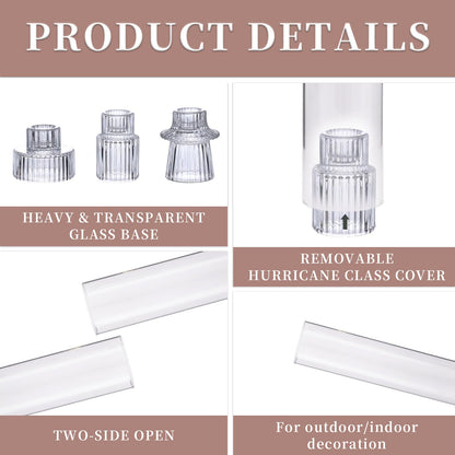 NITIME 3 Set Hurricane Glass Candle Holders for Taper Candles, Candlestick Holders with Windproof Glass Tubes(11.8"/12.6"/13.8" H), Taper Candle Holders for Table Centerpieces, Wedding, Party Decor