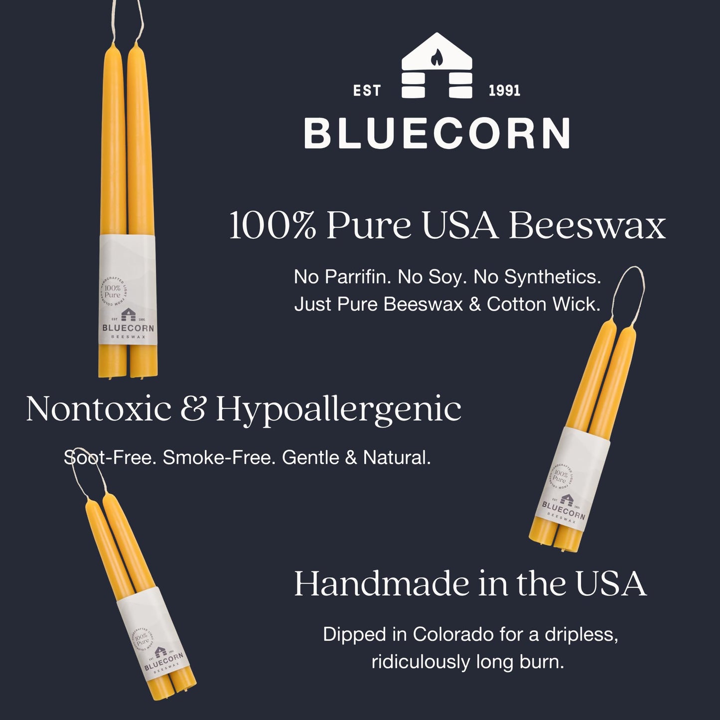 Bluecorn Beeswax Taper Candles, 100% Pure Natural Bees Wax, Pair of 12 Inch Teal Tapered Candlesticks, Clean Burning & Dripless, Fragrance Free, Long Lasting, Home Decor, American Made, 1 Count