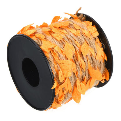 PATIKIL 33ft 5mm Burlap Leaf Ribbon, 2 Roll Braided Decoration Vine Natural Jute Rope Twine with Artificial Leaves for Jungle Wedding Party Home Garden Decor, Orange