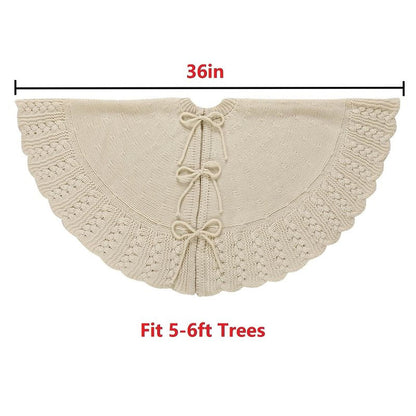 Aeranto Ivory Knitted Christmas Tree Skirt, Cozy Cable Knit Design with Scalloped Edge and Ties, Rustic Farmhouse Holiday Décor for Christmas Tree Base(Ivory, 36")